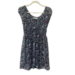 ZARA EUC purple ditzy floral puff sleeve button down sheer overlay dress size XS